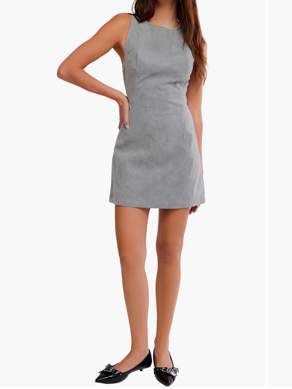 Free People Atlas Suede Mini Dress Dove Grey NWT $148 Super Soft!